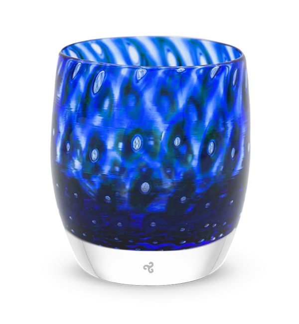 survivor sapphire blue bubble, hand-blown glass votive candle holder.
