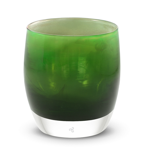 thoughtful deep green with silver metallic interior, hand-blown glass votive candle holder