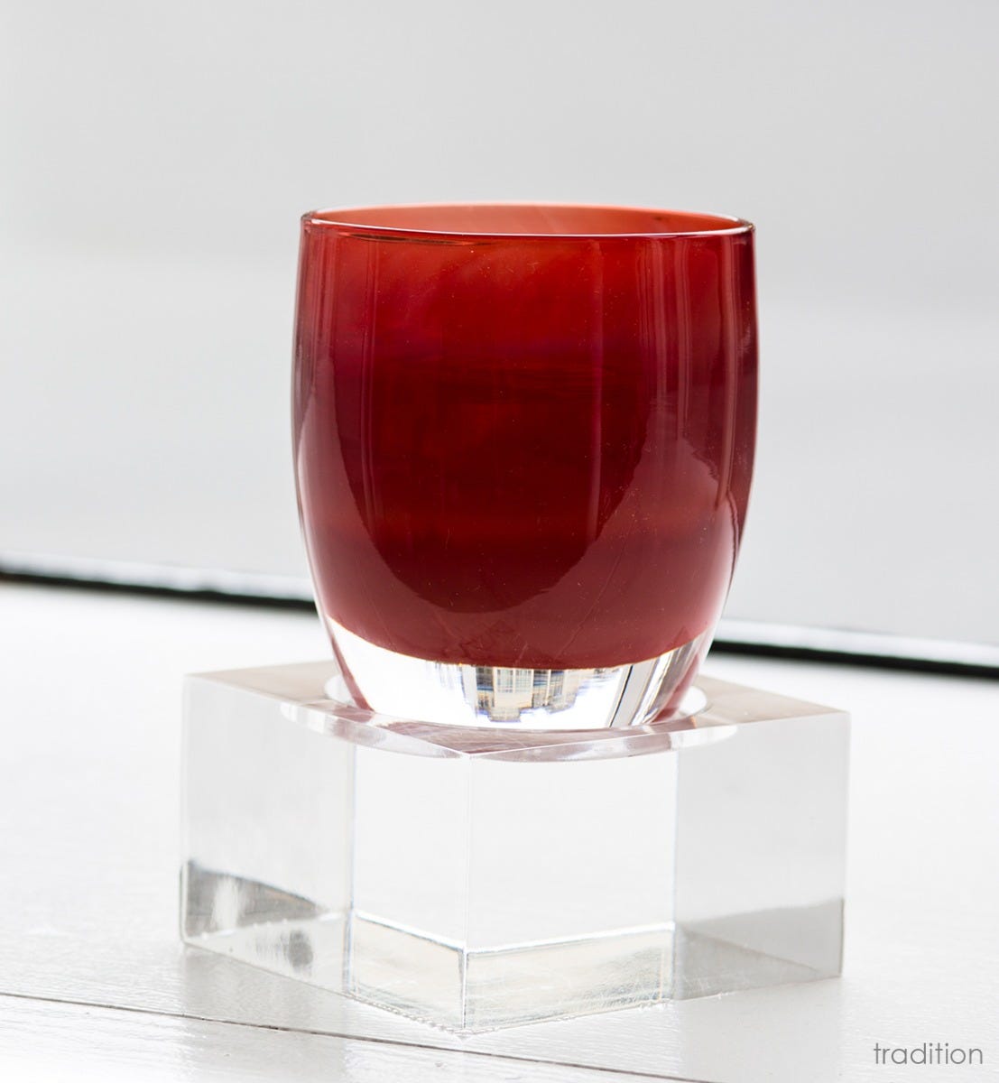 tradition, garnet hand-blown glass votive candle holder