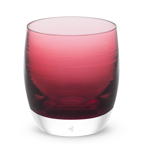 true love, transparent deep raspberry pink, hand-blown glass votive candle holder.