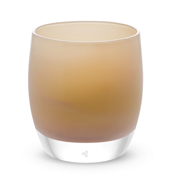 tutu, tan hand-blown glass votive candle holder