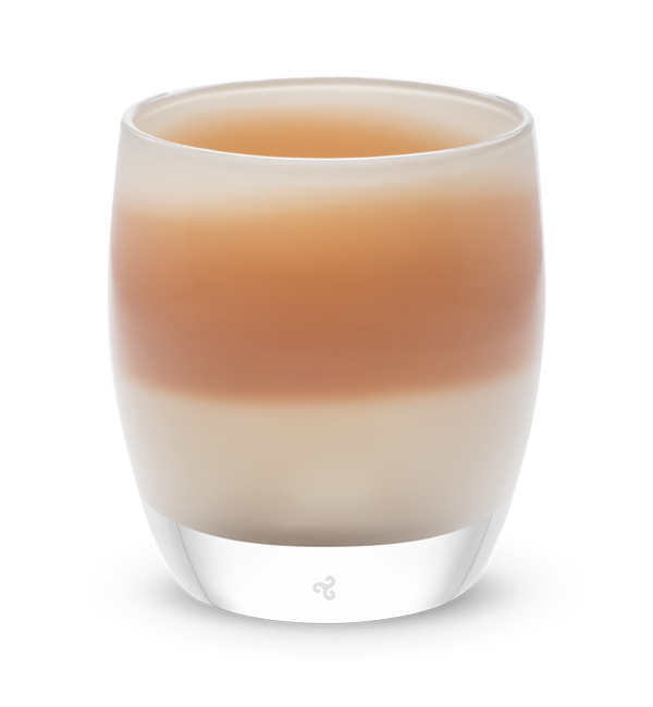 warm and fuzzy, cream glass with burnt orange stripe, hand-blown glass votive candle holder.
