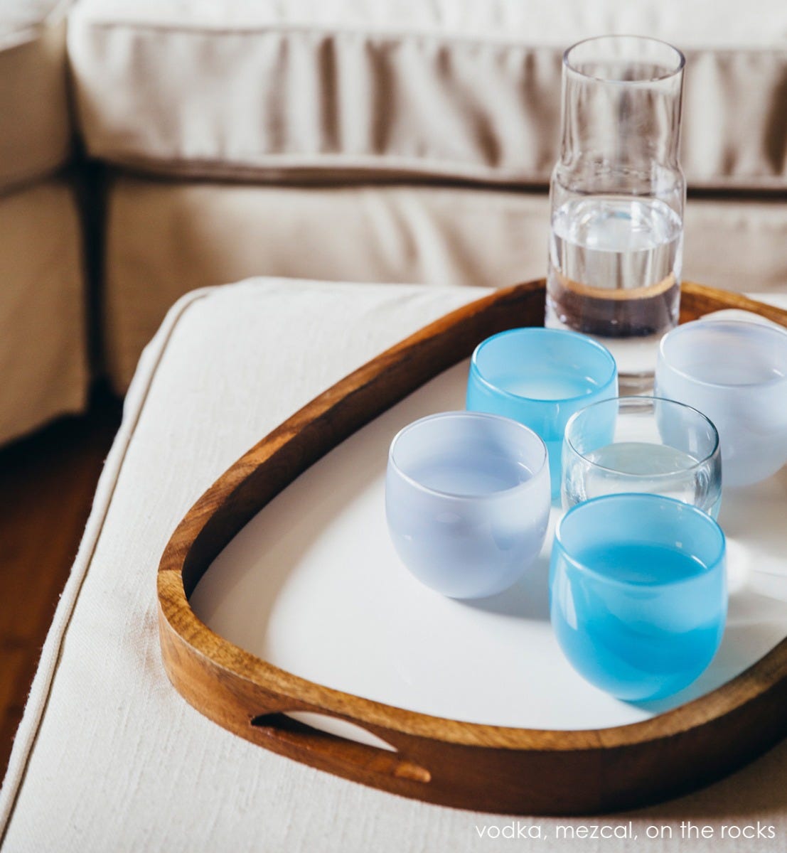 vodka drinker, light grey hand-blown drinking glass. Paired with mezcal and on the rocks.