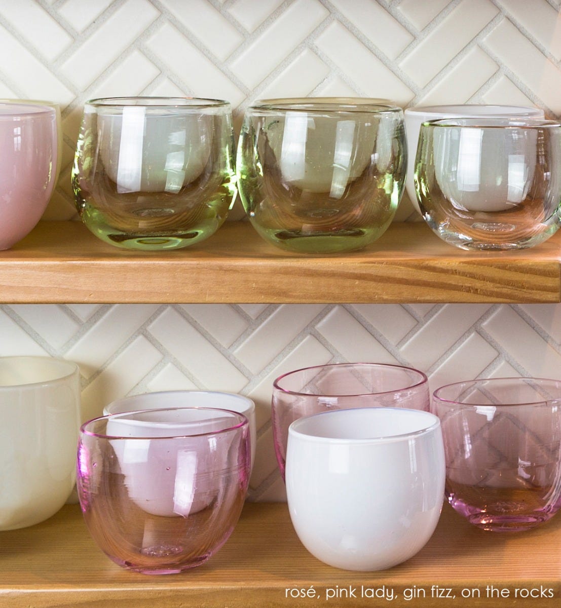 hand-blown light pink drinking glass