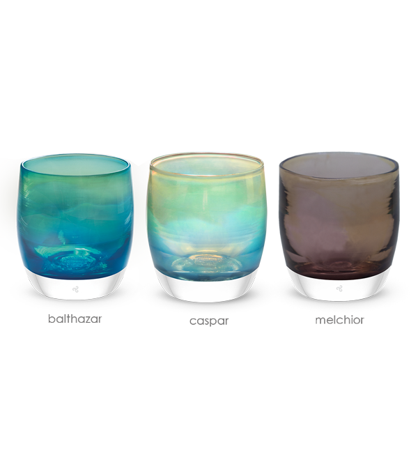 the wise ones glassybaby set, hand-blown glass votive candle holders