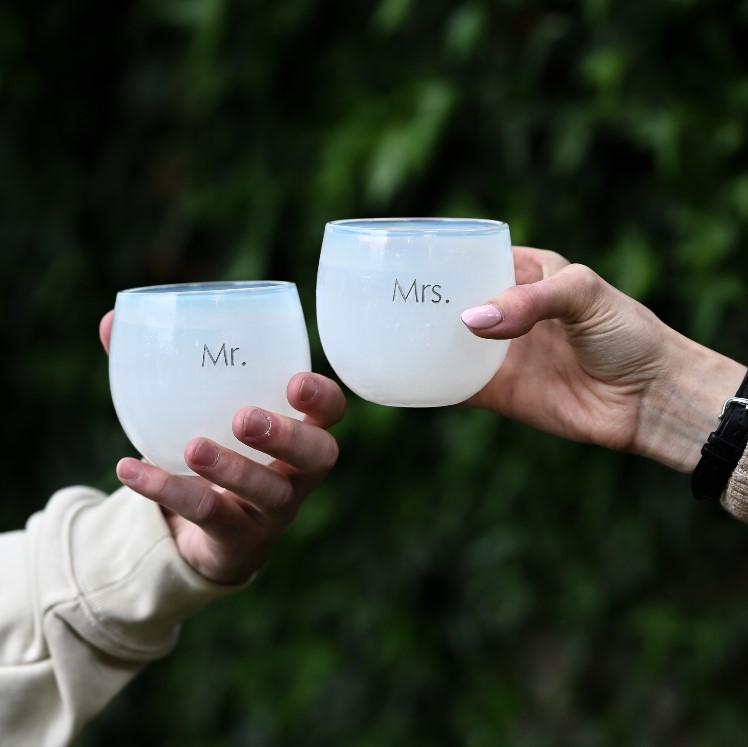etched hand-blown drinking glasses. the perfect gift for wedding season.