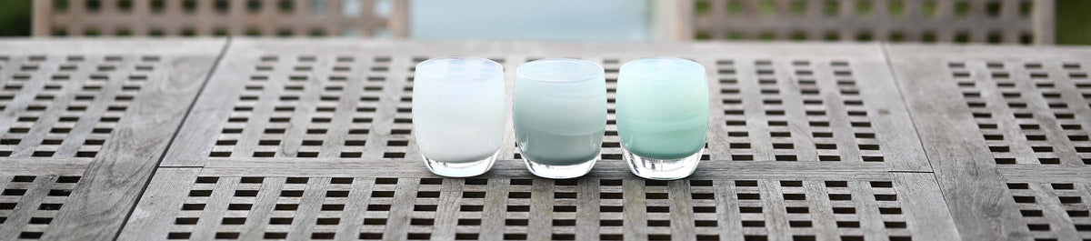 cloud collection a trio of hand-blown glass candle holders.