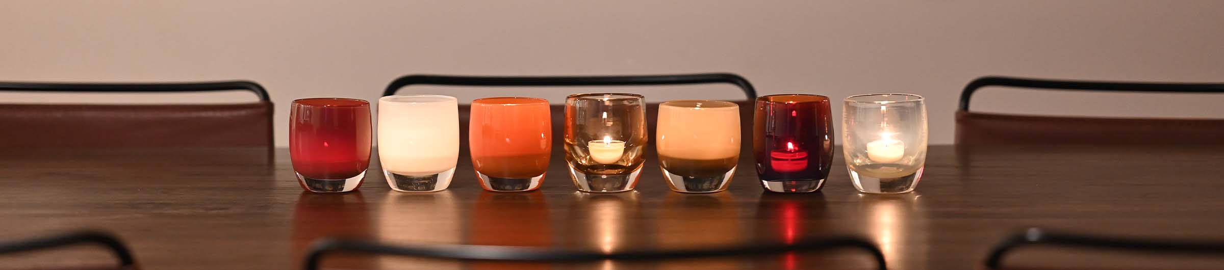 campfire collection, hand-blown glass votive candle holders.