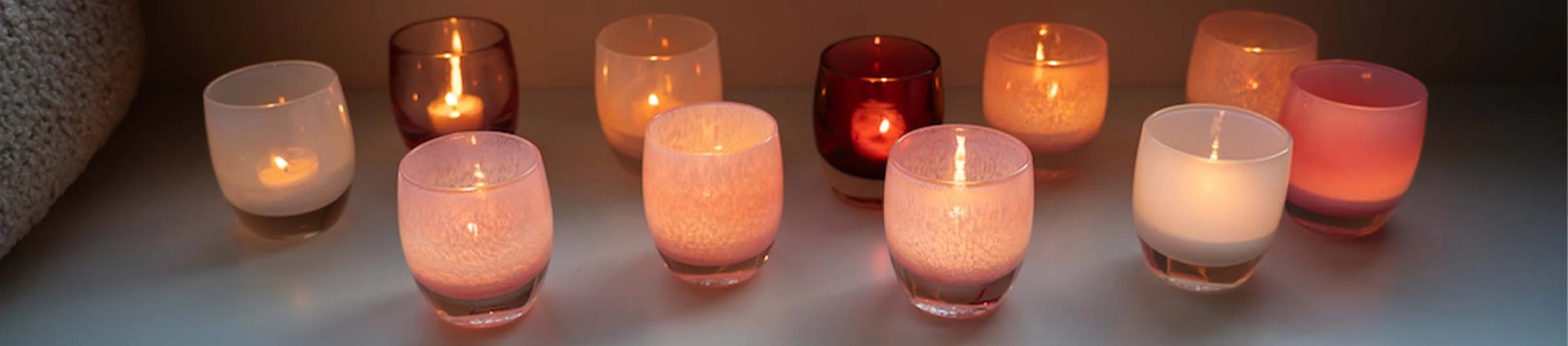 pink hand-blown glass votive candle holders