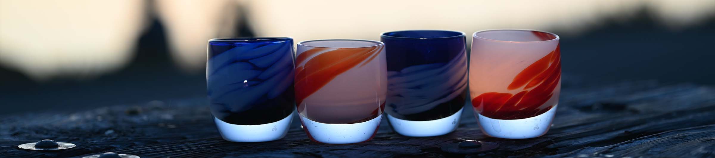 maverick and free bird, hand-blown glass votive candle holders