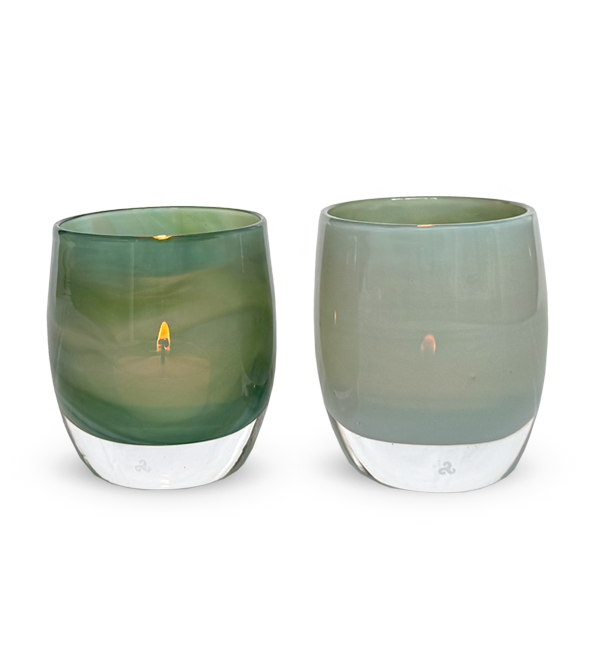 Set of Two Green Glass Candlestick Holders (SAL) Set of Two Green Glass Candlestick Holders (SAL)