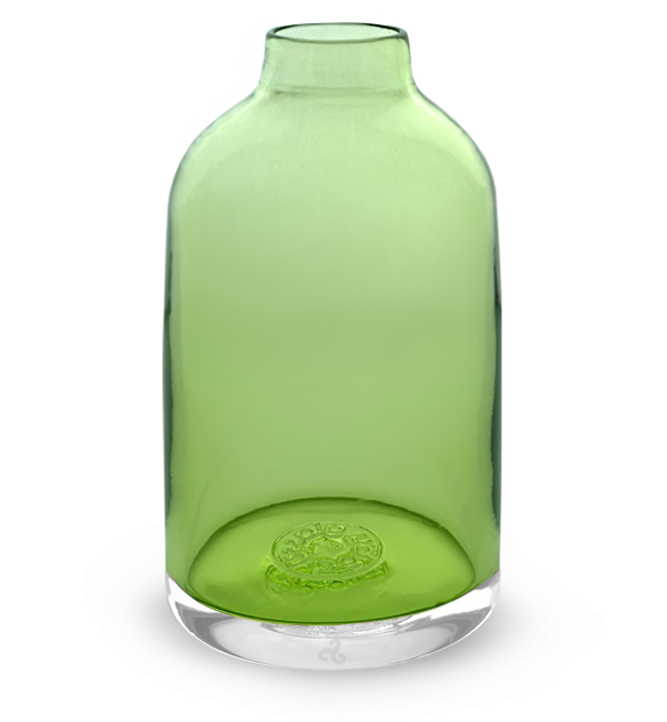 green transparent bloomette, transparent light green hand-blown glass flower bud vase