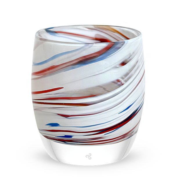 'stars and stripes' red white and blue hand-blown glass candle holder | glassybaby