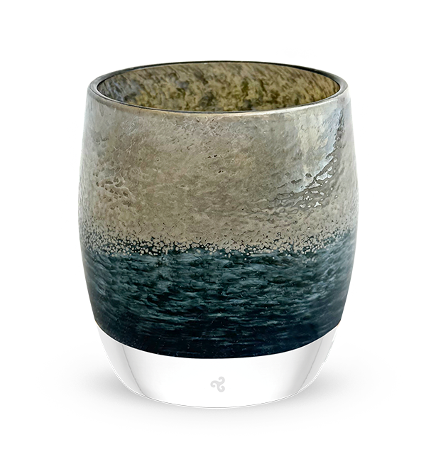 Seahawks '50', navy and metallic, hand-blown glass votive candle holder