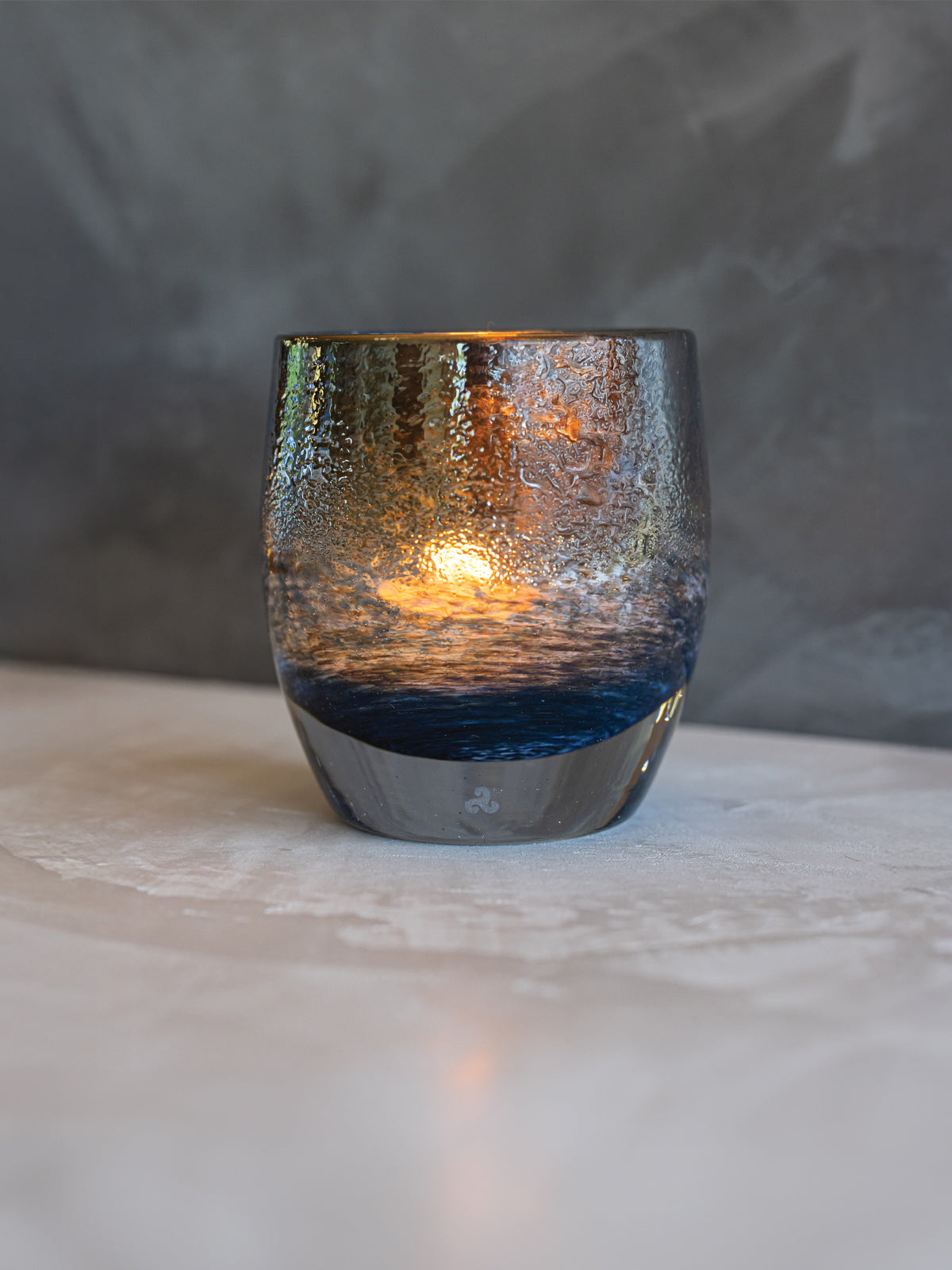 Seahawks '50', navy and metallic, hand-blown glass votive candle holder