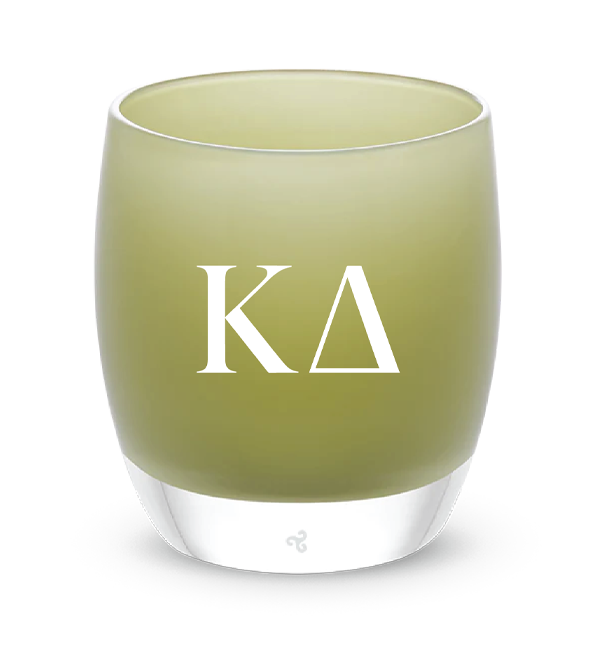 Olive Green Kappa Delta glassybaby hand-blown glass candle holder.