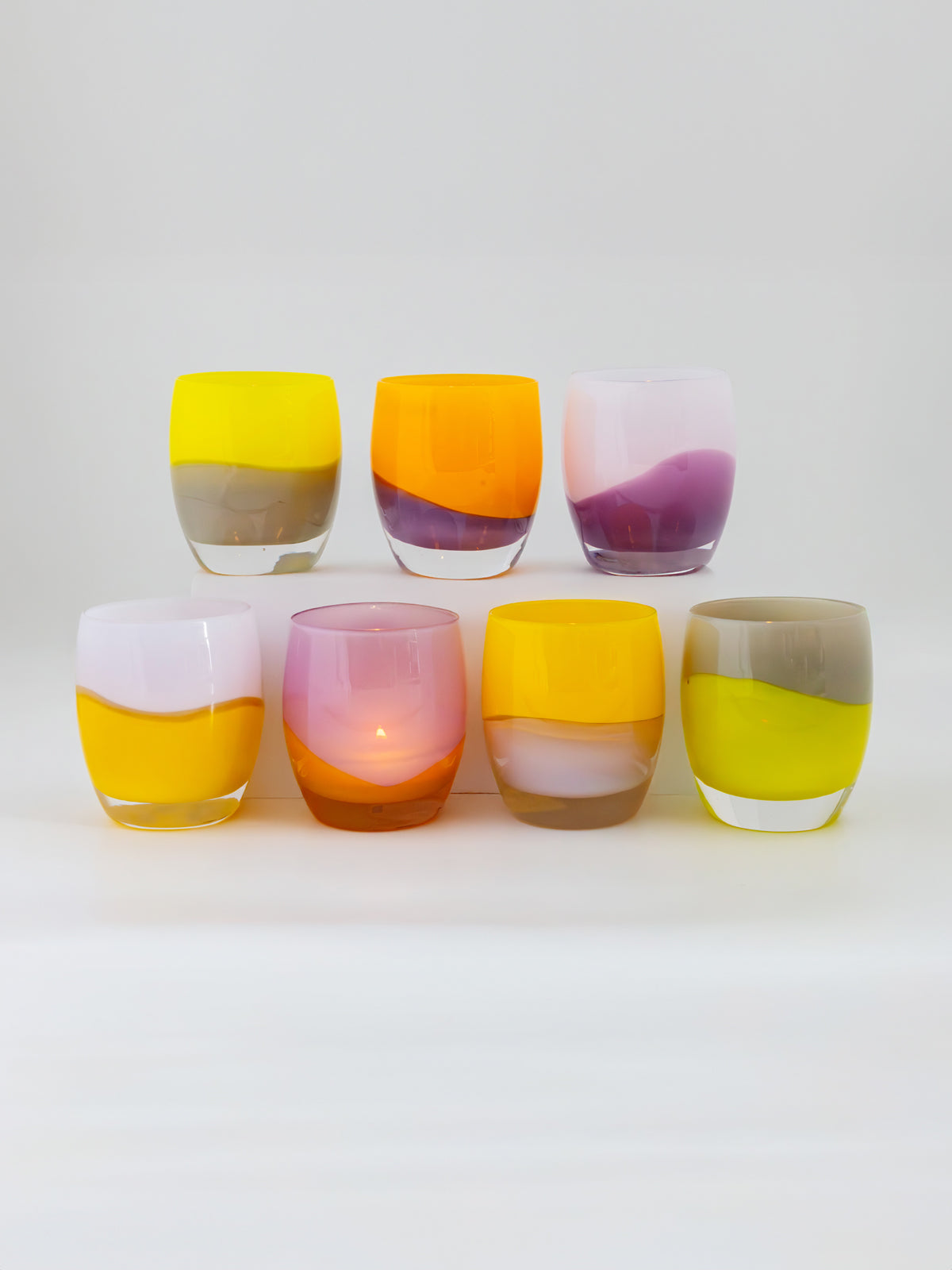 National Parks Collection 7 multi color hand-blown glass candle holders 
