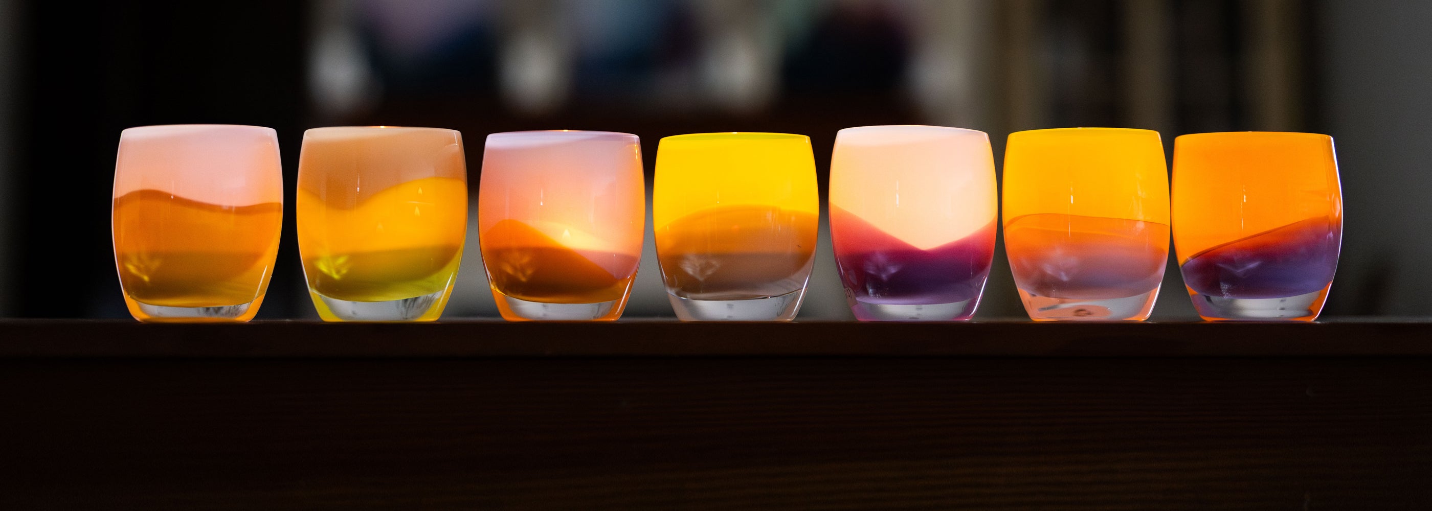 National Parks Collection 7 multi color hand-blown glass candle holders 