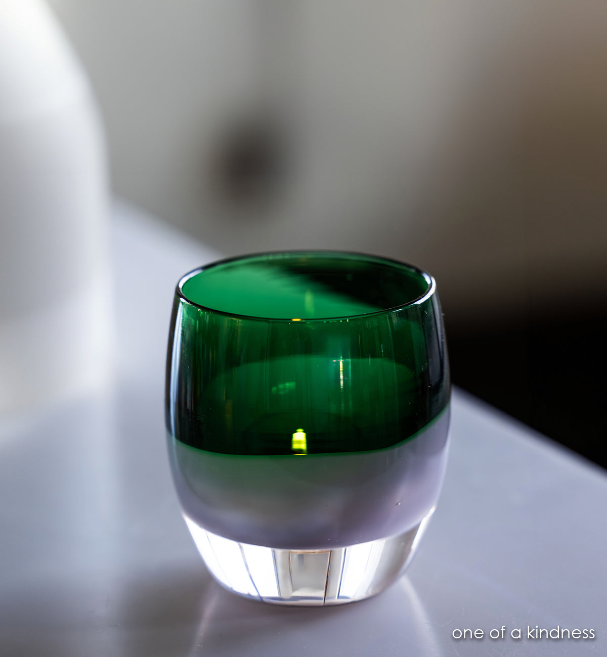 one of a kindness green and purple glassybaby 