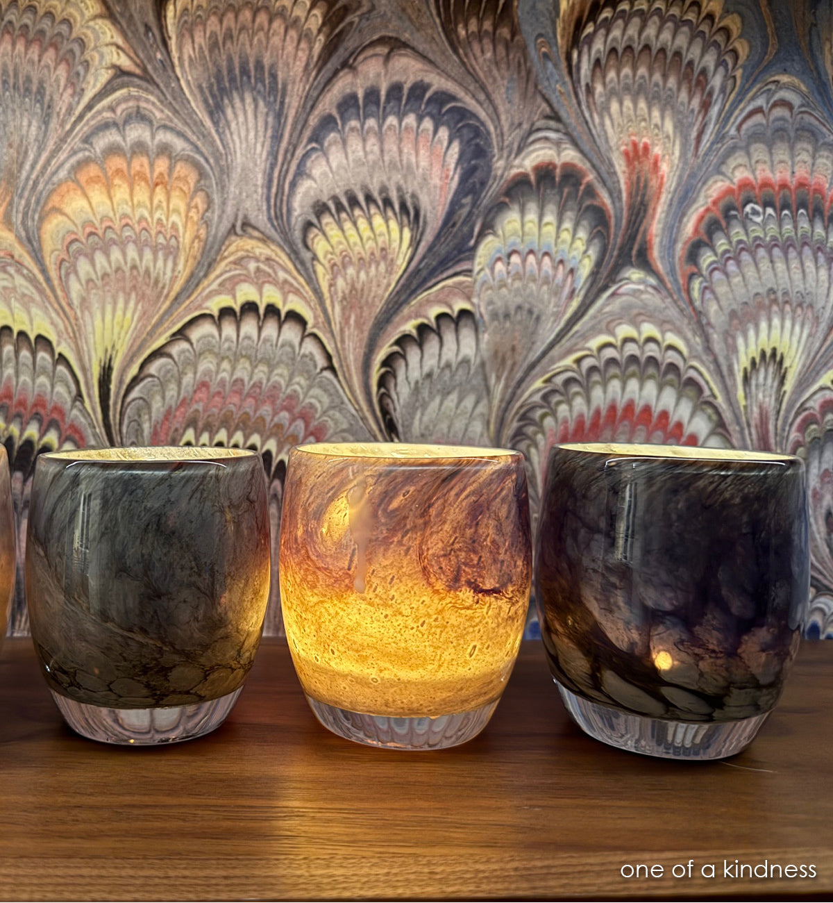 one of a kindness | green marble textured hand-blown glass votive | glassybaby