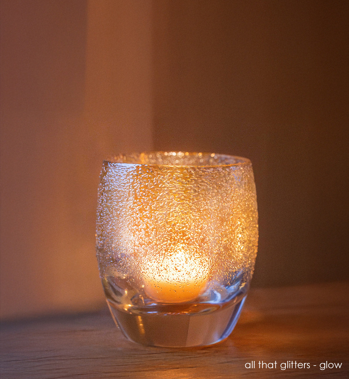 all that glitters - spark | one silver glitter, hand-blown glass votive candle holder