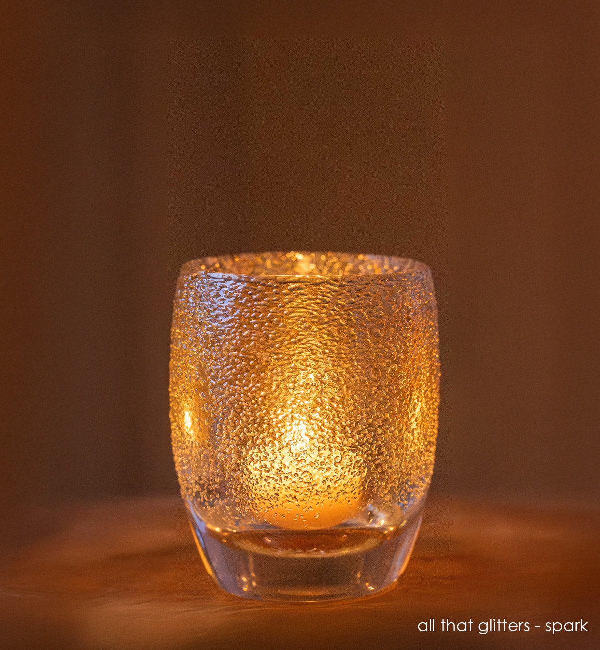 all that glitters - spark | one white glitter, hand-blown glass votive candle holder