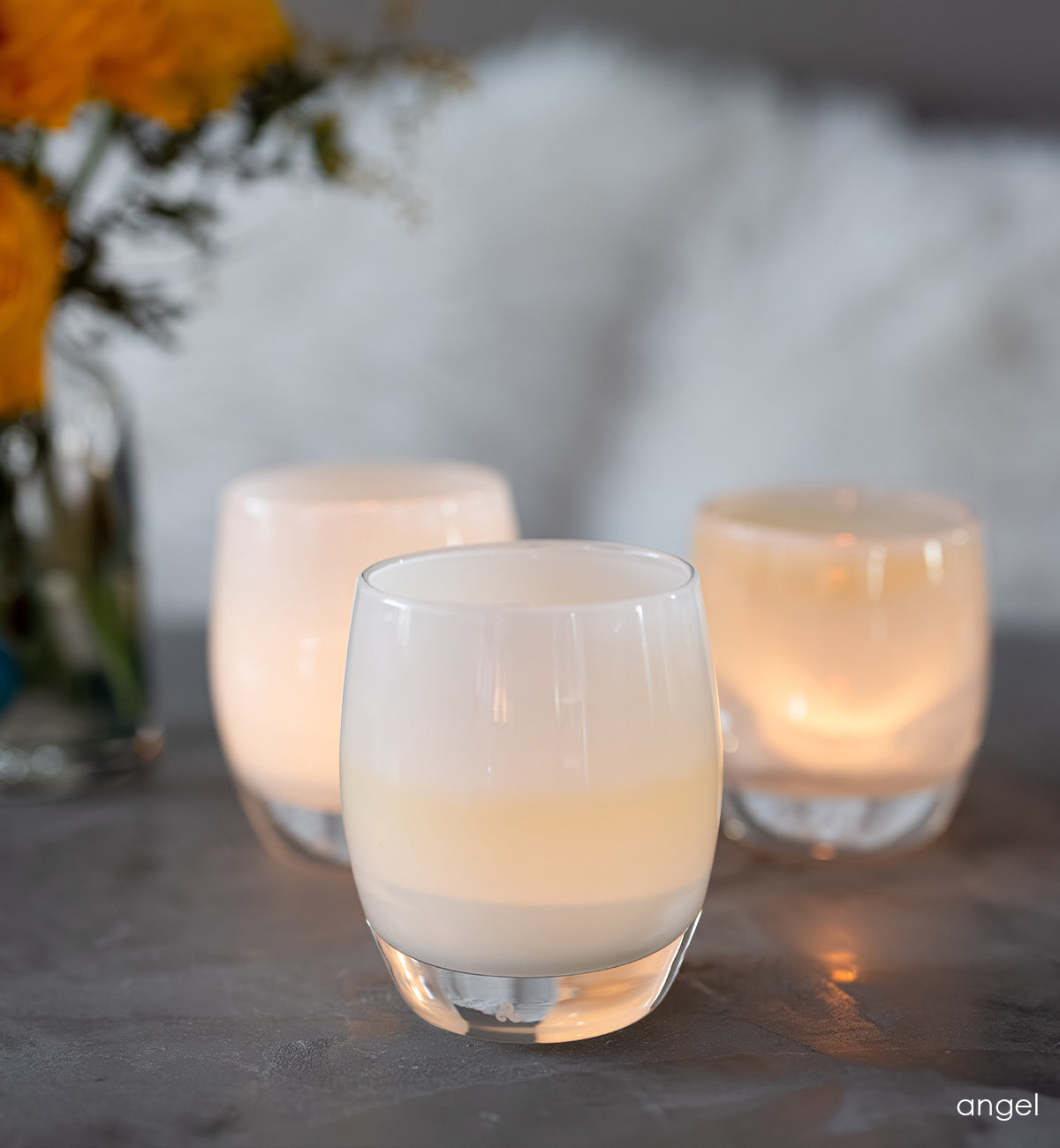 angel | yellow hand-blown glass candle holder | glassybaby