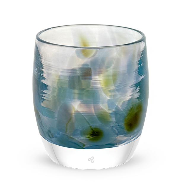 spirited away | clear with blue green spots hand-crafted glass votive candle holder