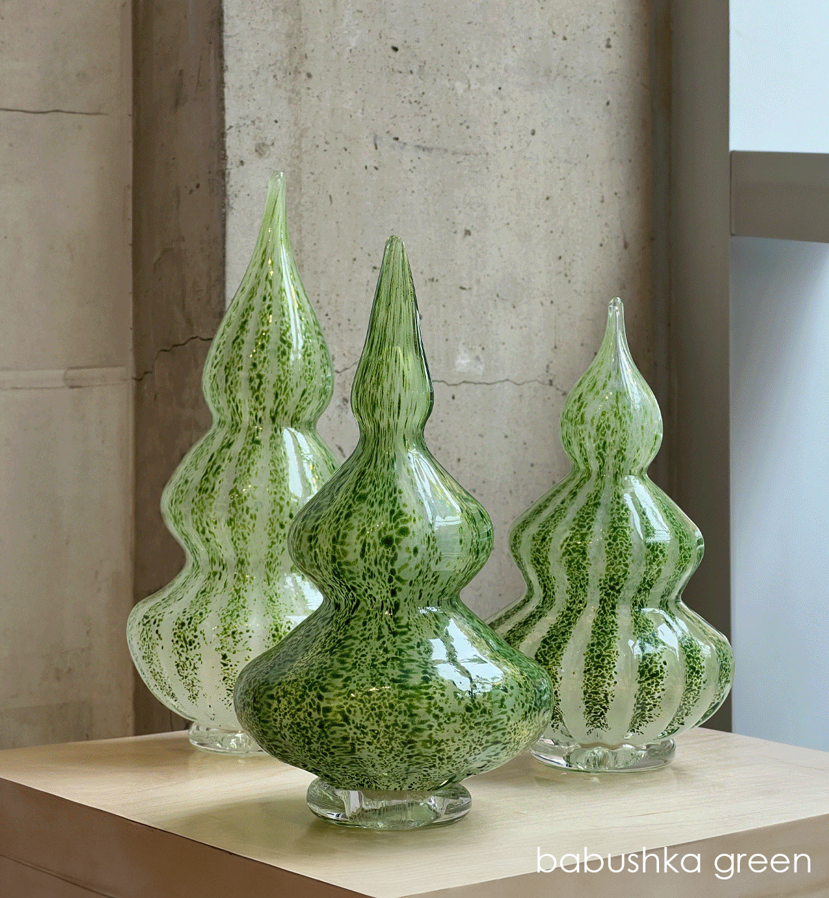 green hand-blown glass holiday tree
