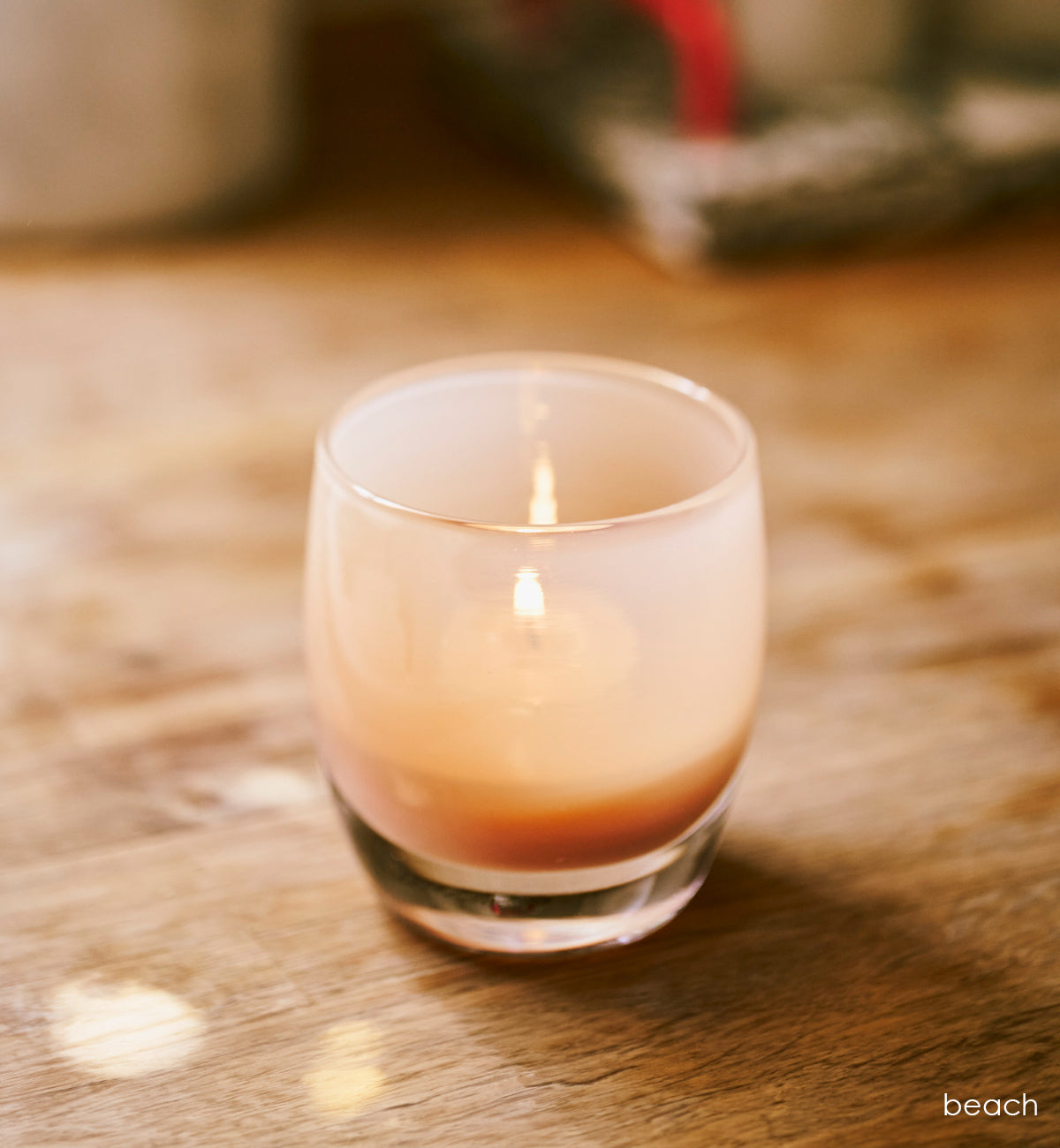 beach sandcastle tan hand-blown glass votive candle holder