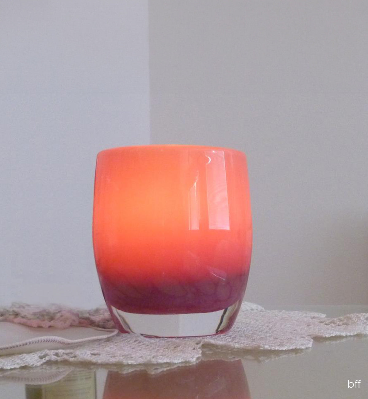 bff fuscia hand-blown glass votive candle holder