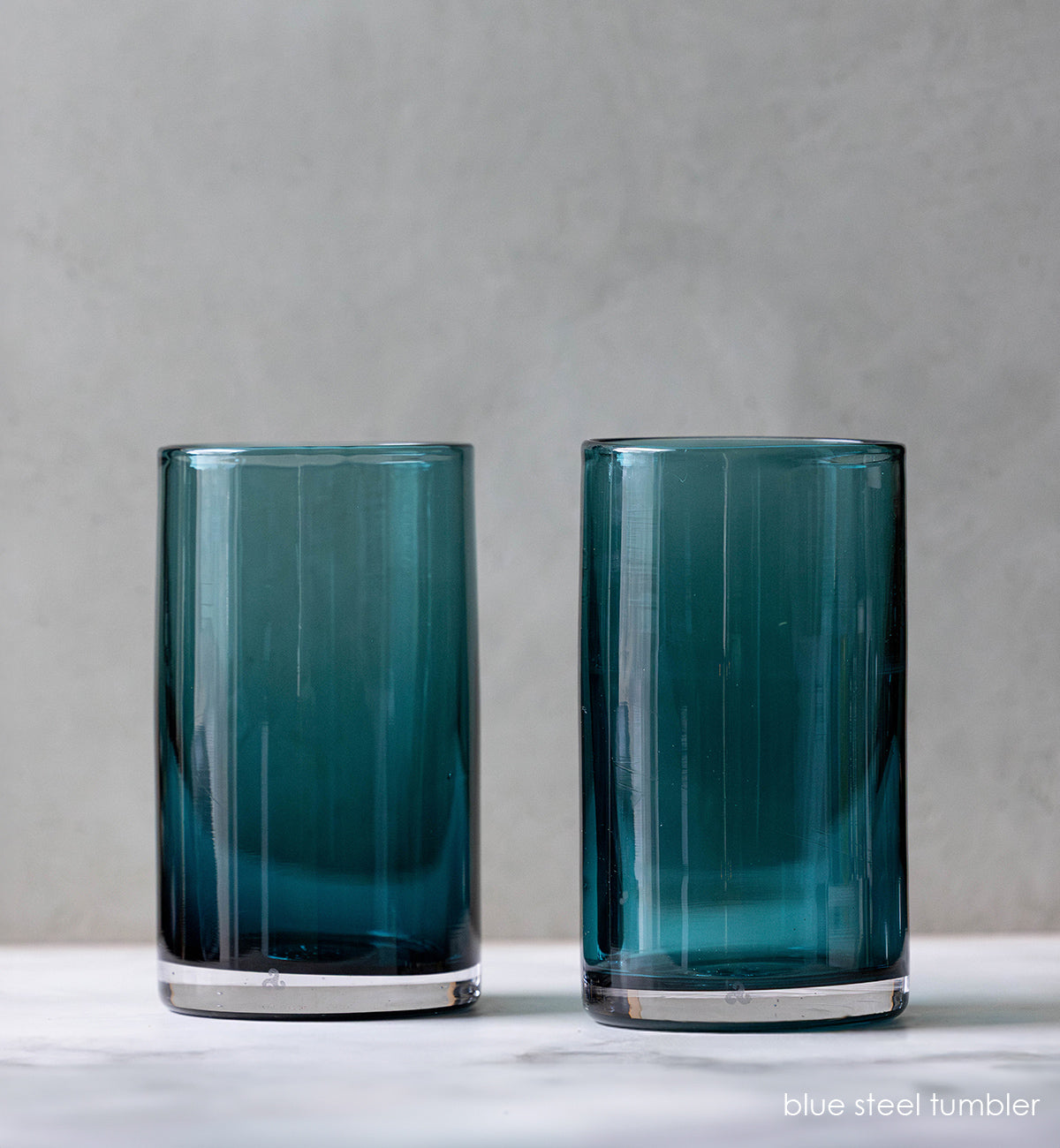 blue steel tumbler | opaque blue hand-blown 16 oz water glass