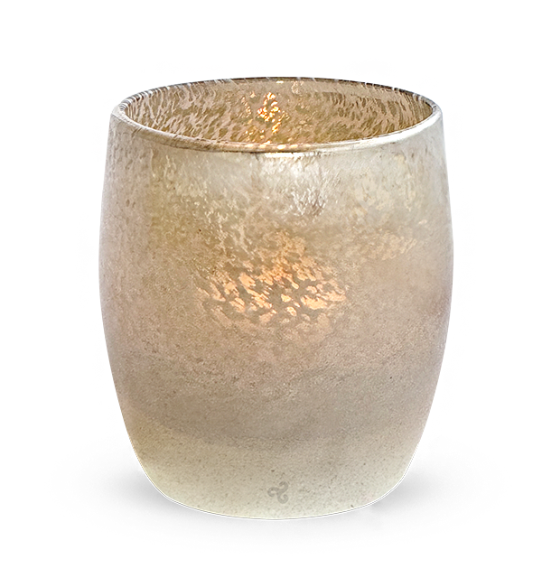 campfire, gold speckled glassybaby, hand-blown glass candle holder. 