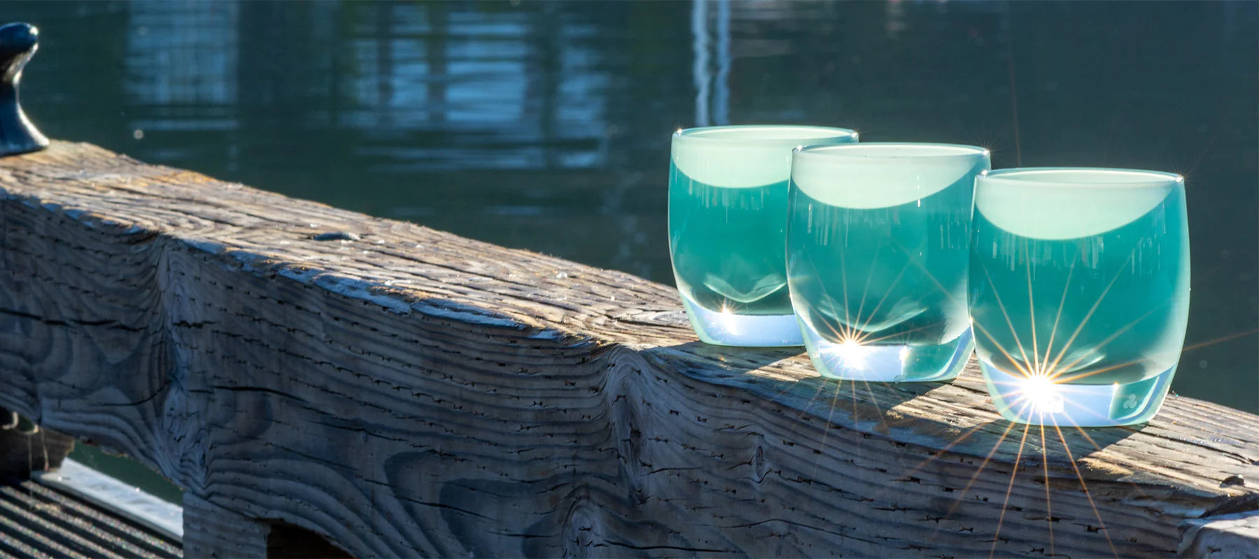 strength green, hand-blown glass votive candle holders