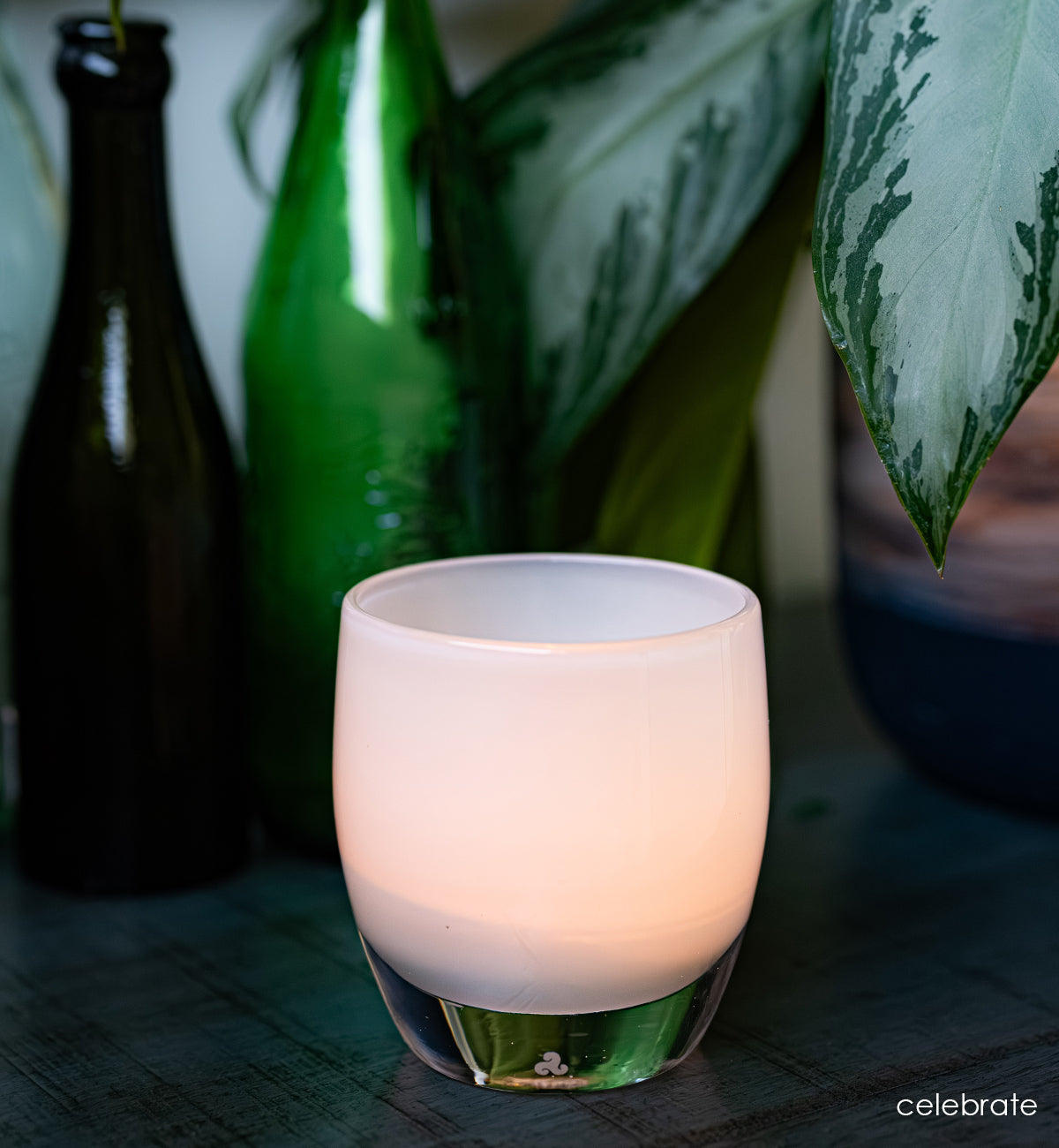 celebrate | soft white hand-blown glass candle holder | glassybaby
