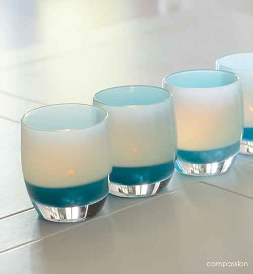compassion | light blue hand-blown glass candle holder | glassybaby