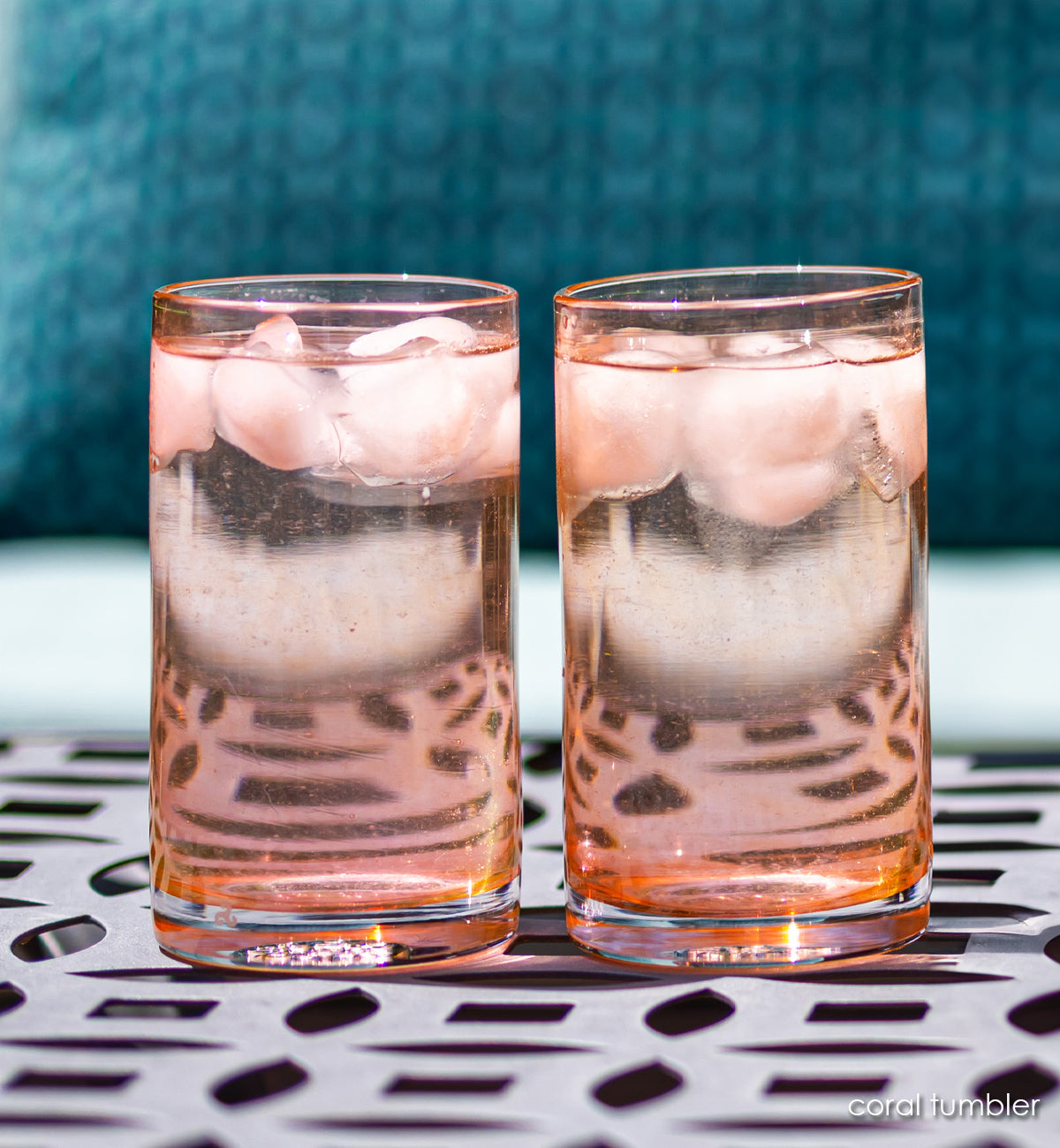 coral tumbler set two transparent orange hand-blown 16 oz water glasses