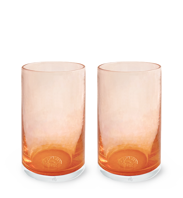 coral tumbler set | two transparent orange hand-blown 16 oz water glasses