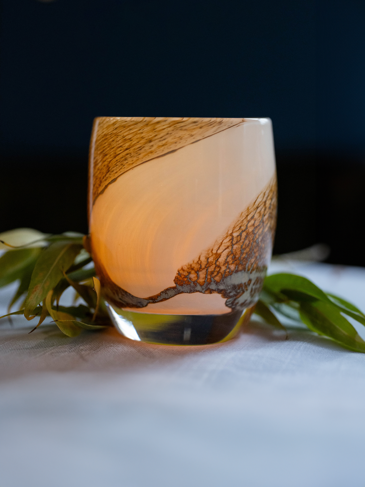 dream land, cream with brown textured swirls hand-blown glass votive glassybaby 