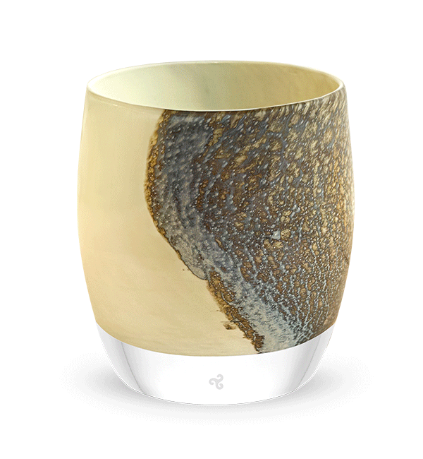 dream land, cream with brown textured swirls hand-blown glass votive glassybaby
