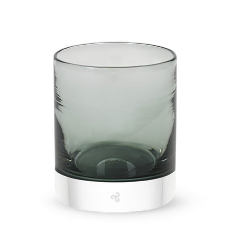 Dusk and Dawn, translucent deep green, hand-blown lowball drinking glass. #set_single