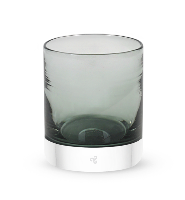 Dusk and Dawn, translucent deep green, hand-blown lowball drinking glass. #set_single