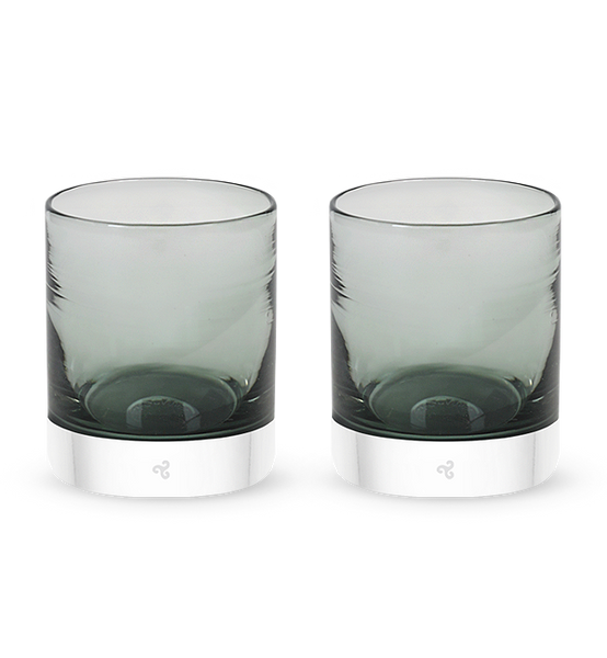 Dusk and Dawn set | two black blown lowball glasses | glassybaby