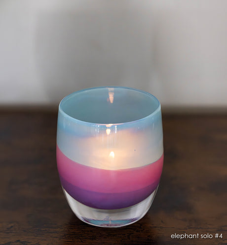 elephant solo #4 turquoise/purple hand-blown glass candle holder. 