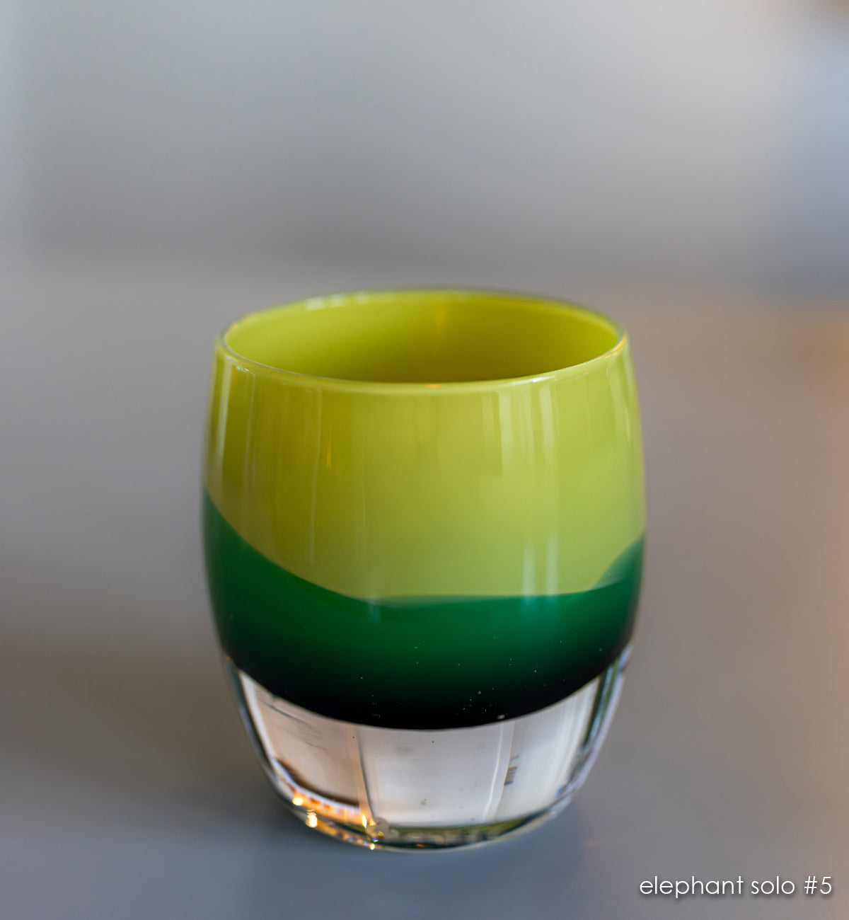 elephant solo #5 lime/green hand-blown glass candle holder. 