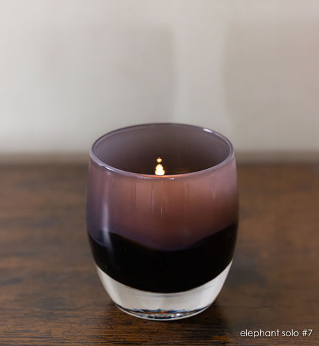 elephant solo #7 purple and brown hand-blown glass candle holder. 
