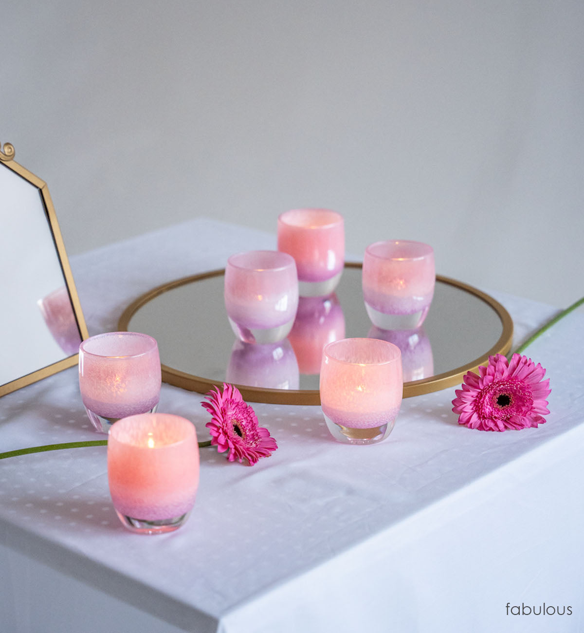 fabulous, pink textured hand-blown glass votive candle holder