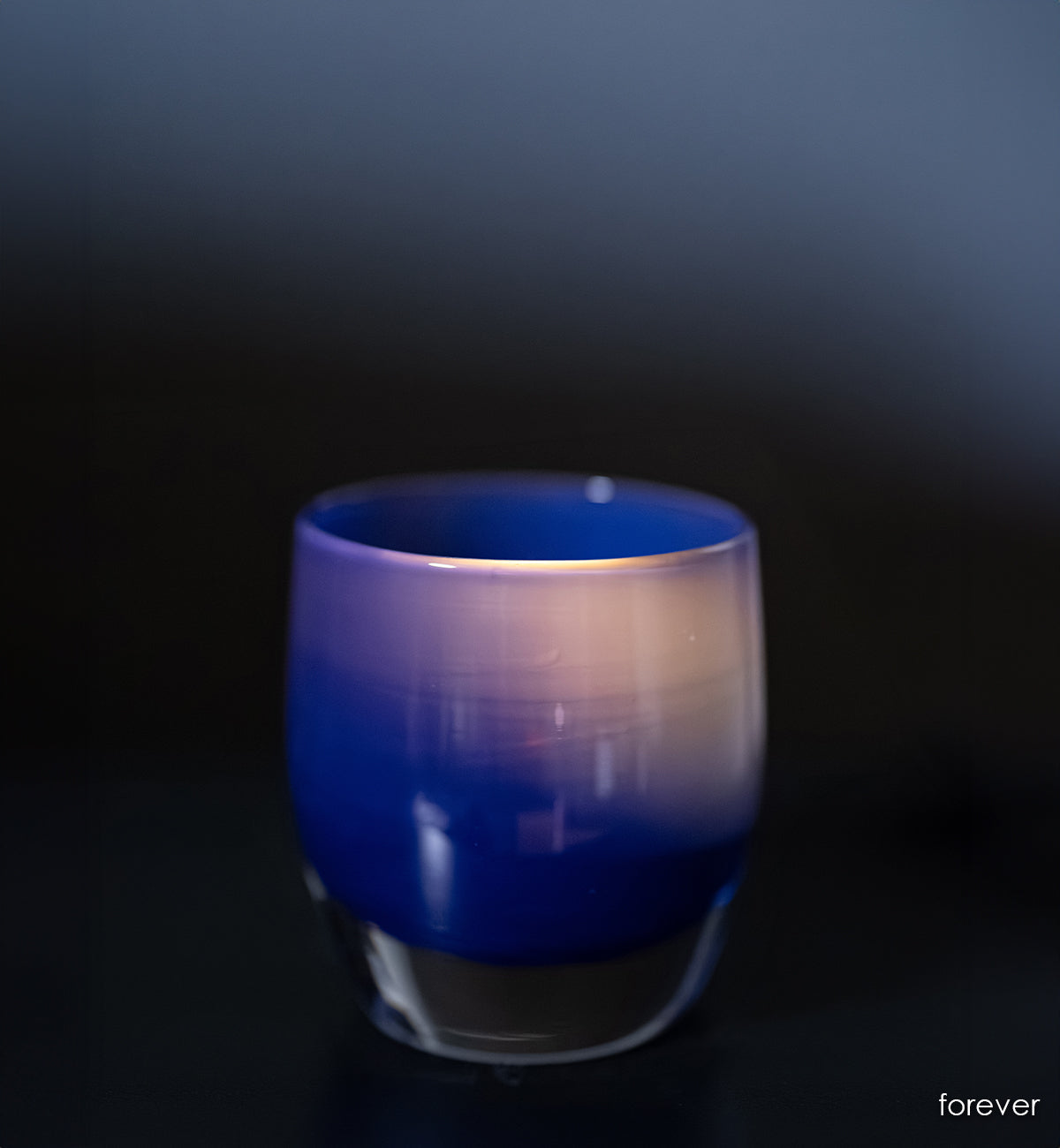 forever | dark blue hand-blown glass candle holder | glassybaby