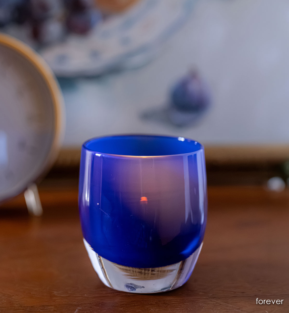 forever | dark blue hand-blown glass candle holder | glassybaby