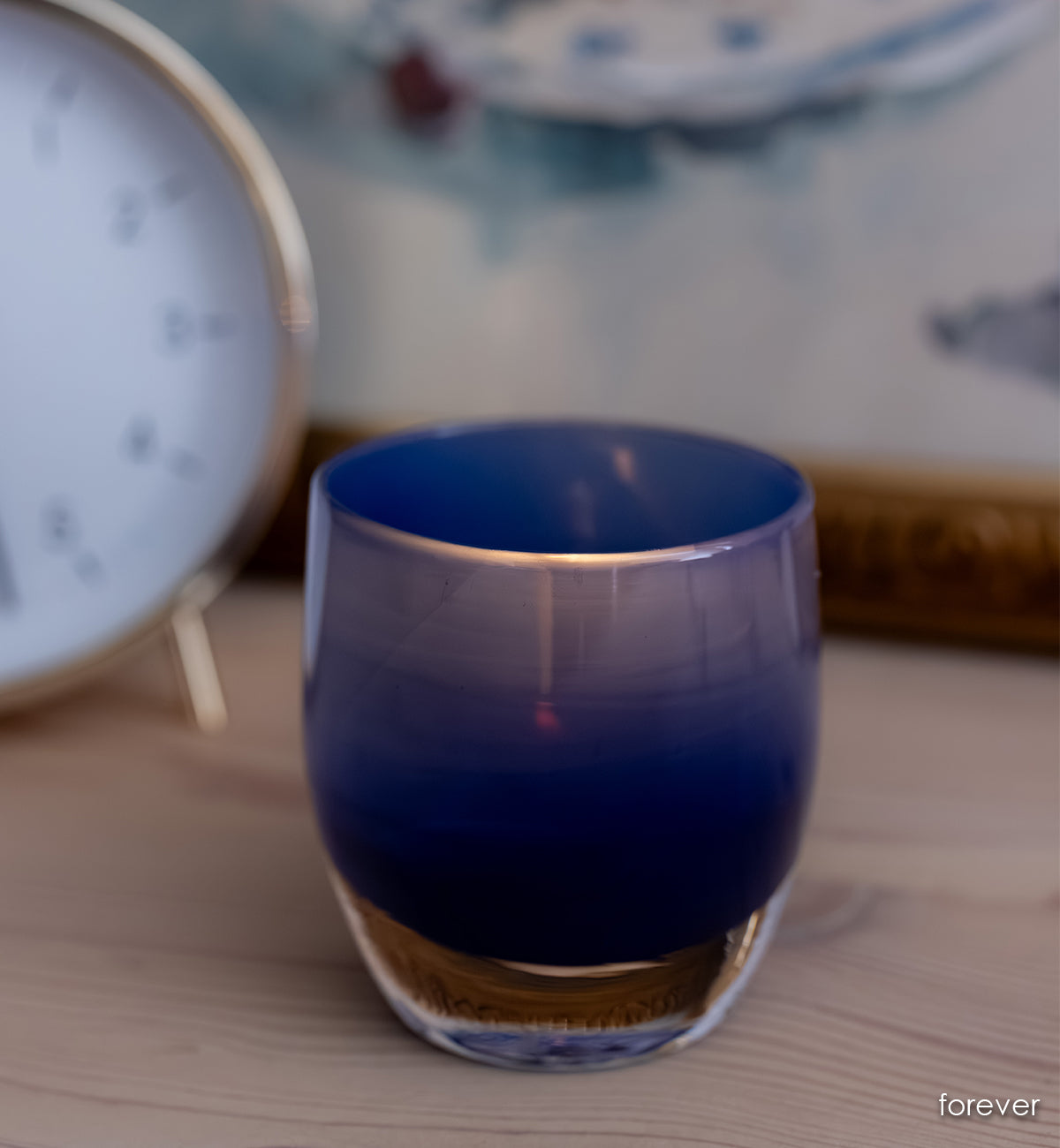 forever | dark blue hand-blown glass candle holder | glassybaby